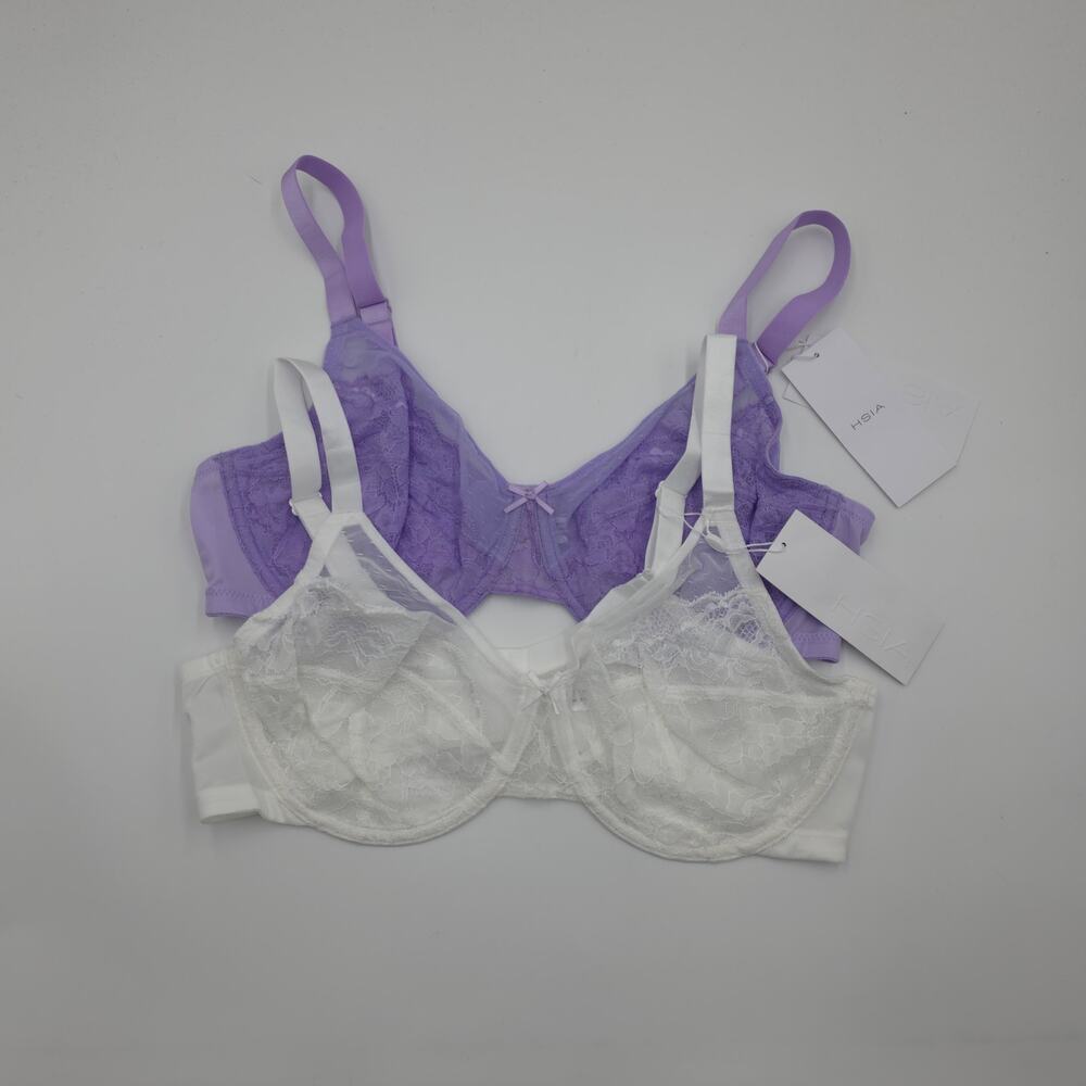 HSIA Bundle of Two Enchante Unlined Lace Underwire Bra in White Purple Size 40C